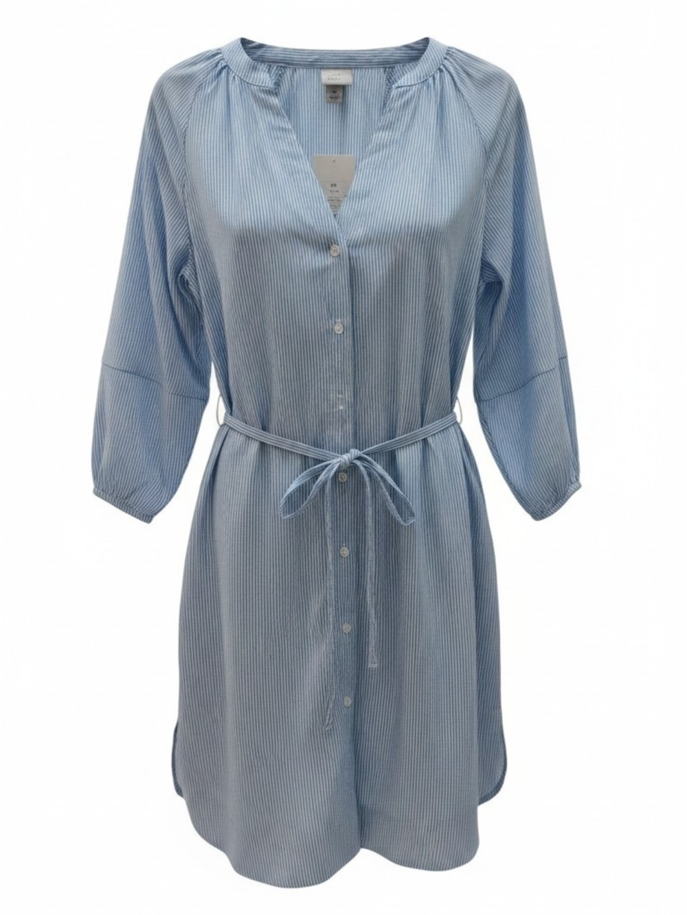 a new day Blue & White Pinstripe Shirt Dress W Tie Belt SZ L NWT